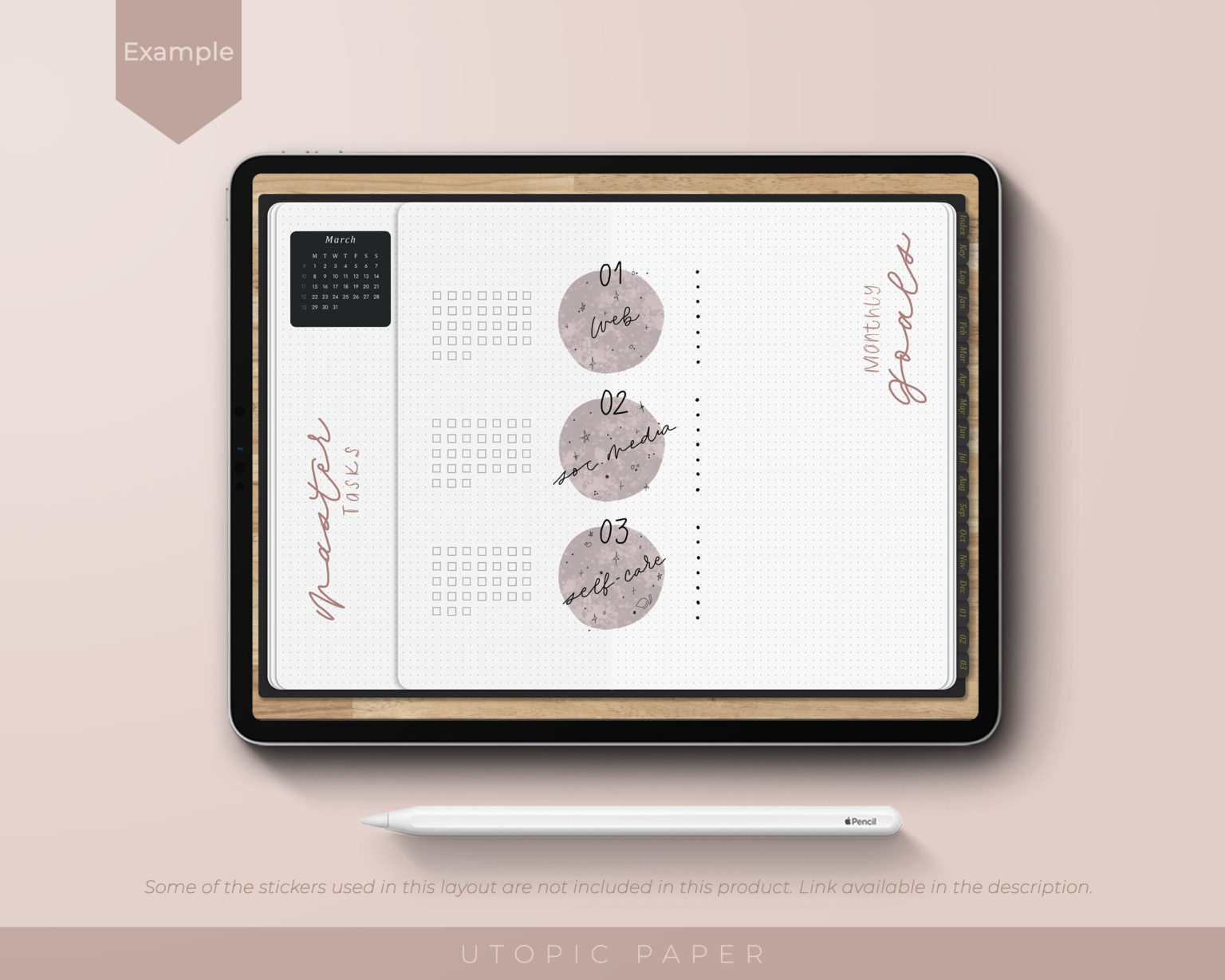 Pegatinas digitales Bullet journal, para sistemas iOS, Android y windows.