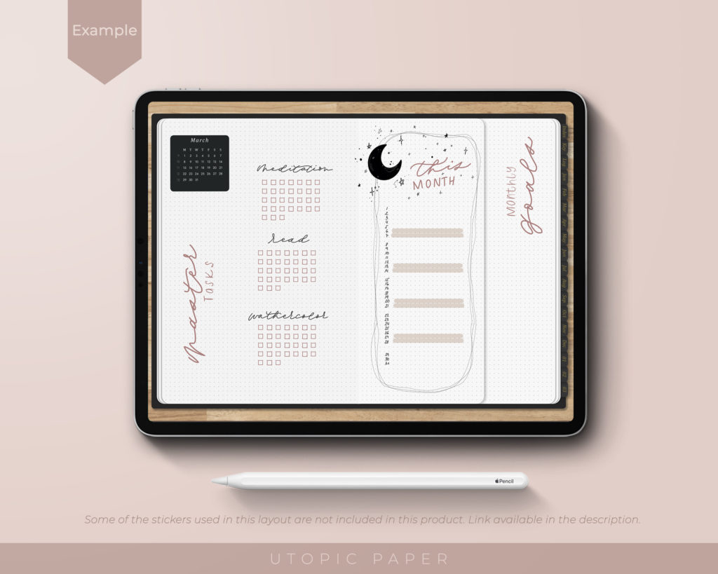 Pegatinas digitales Bullet journal, para sistemas iOS, Android y windows.